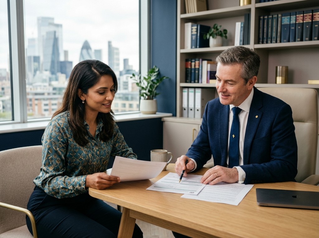 Smart Immigration Solutions consultation — advisors reviewing documents together in a modern office